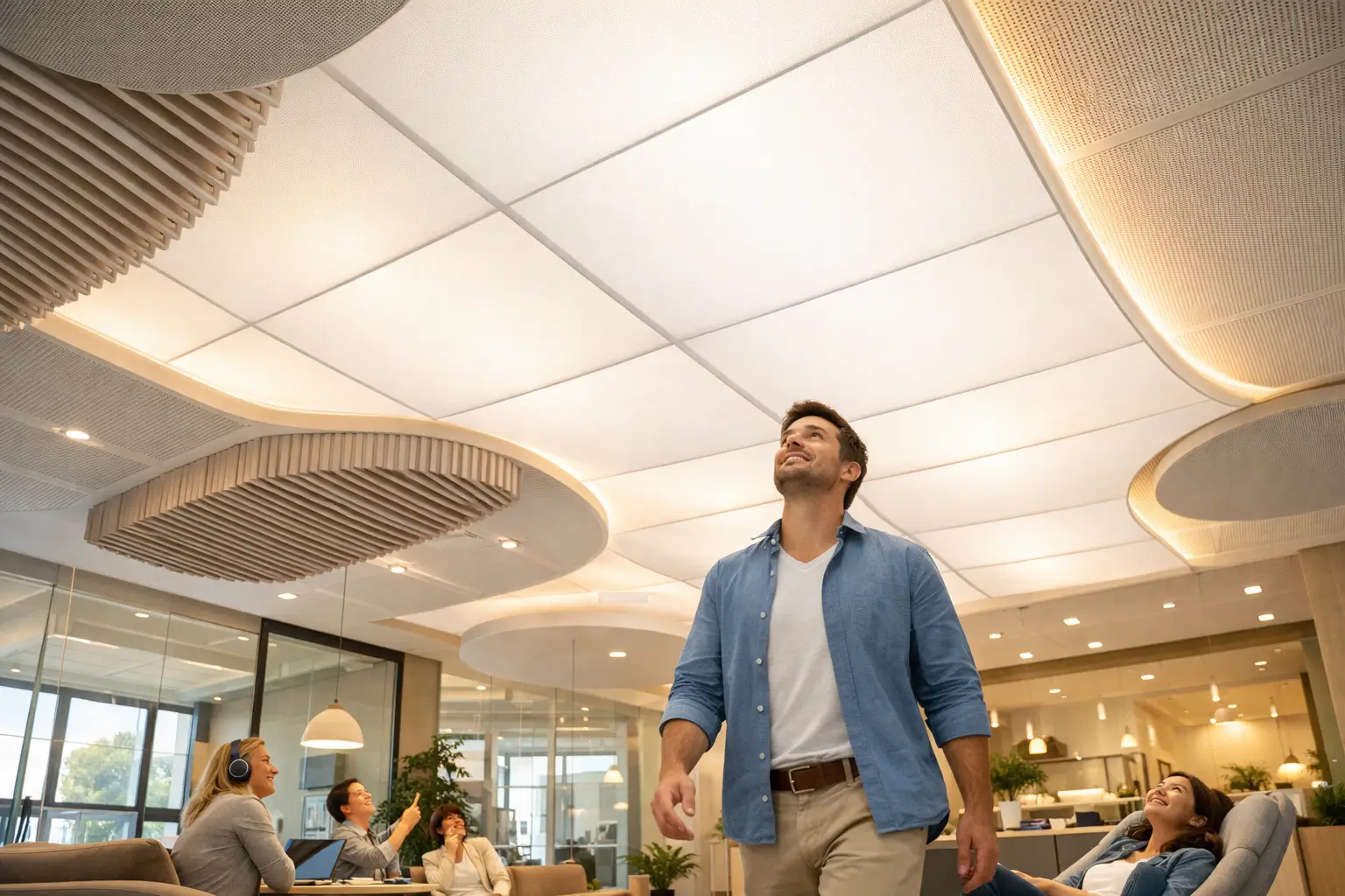 Текстильные потолки: баланс света и звука